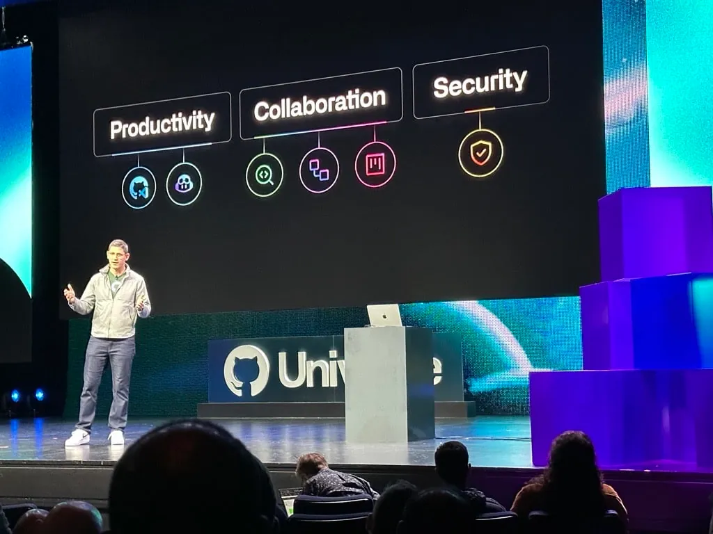 GitHub Universe focus areas: developer productivity, collaboration, and security